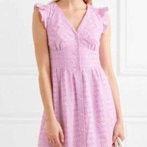 J.Crew Lilac Cotton Eyelet Button Down Dress Pockets Ruffled Cap Sleeves